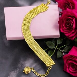 Handmade Gold Tone Rhinestone Statement Bracelet